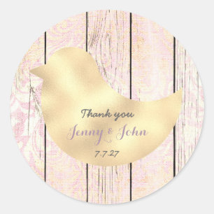 Sticker Rond Russe Shabby Lavender Rose or Merci Mariage
