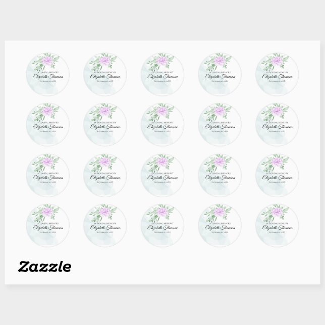 Sticker Rond Russe violet Rose Eucalyptus Memorial funérailles (Feuille)