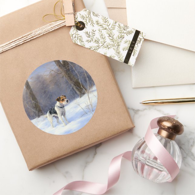 Sticker Rond Russell Terrier Laisser neiger Noël (Cadeaux)