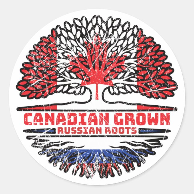 Sticker Rond Russie Russie Canada drapeau des racines de l'arbr (Devant)