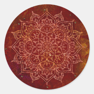 Sticker Rond Rust Red Mandala Gold Glam