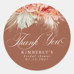 Sticker Rond Rust Terracotta Floral Pampas Grass Merci