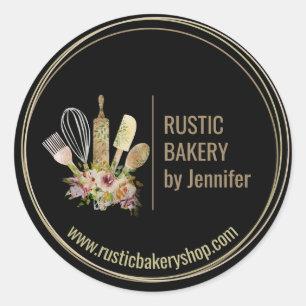 Sticker Rond Rustic Bakery Chef cercle encadré joli logo