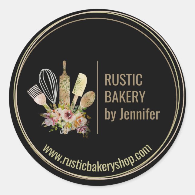Sticker Rond Rustic Bakery Chef cercle encadré joli logo (Devant)