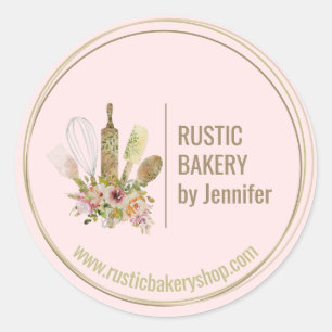 Sticker Rond Rustic Bakery Chef entourage cadre mignon cuisine 