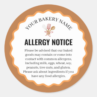 Sticker Rond Rustic Baking Utensils Allergy Notice Label