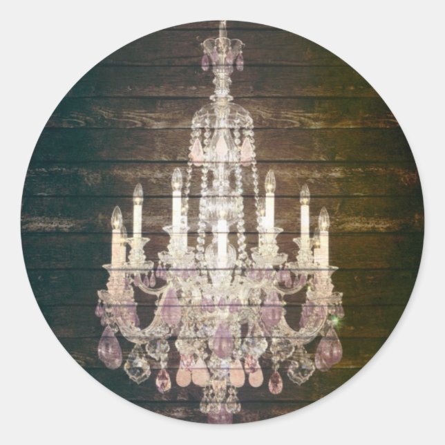 Sticker Rond Rustic Barn Wood purple french chandelier (Devant)