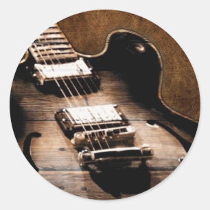 Sticker Rond Rustic Barn Wood Western Country Music Guitare
