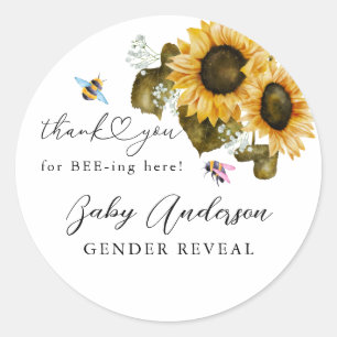 Sticker Rond Rustic Bee Sunflower de sexe Reveal Party Favorise