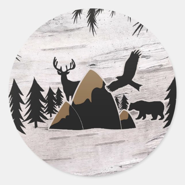 Sticker Rond Rustic Birch Outdoor Wilderness Un 1er anniversair (Devant)