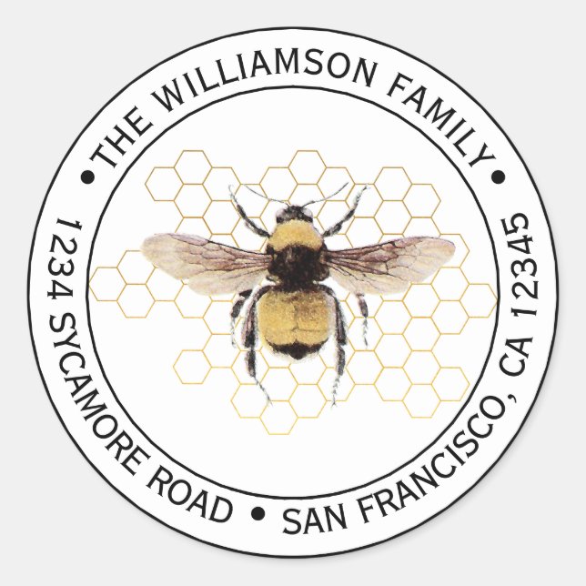 Sticker Rond Rustic BumbleBee Round Adresse de retour (Devant)