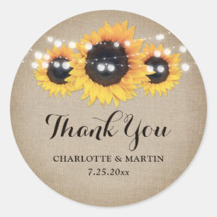 Sticker Rond Rustic Burlap Sunflower Wedding Favoriser