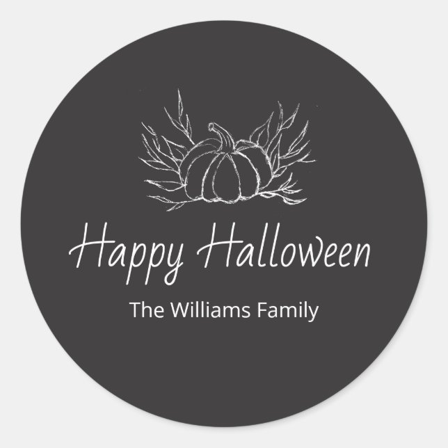 Sticker Rond Rustic Chalkboard Happy Halloween Simple Citrouill (Devant)
