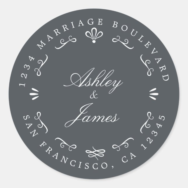 Sticker Rond Rustic Chic Future M. Mme Mariage Retour Adresse (Devant)