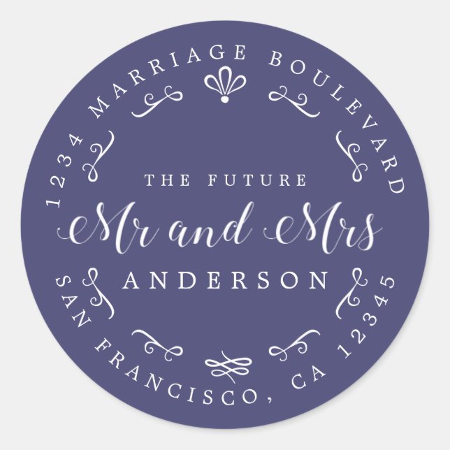 Sticker Rond Rustic Chic Future M. Mme Mariage Retour Adresse (Devant)