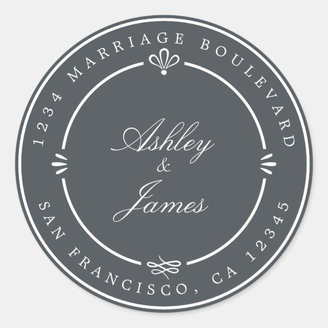 Sticker Rond Rustic Chic Future M. Mme Retour Adresse Hors-Noir (Devant)