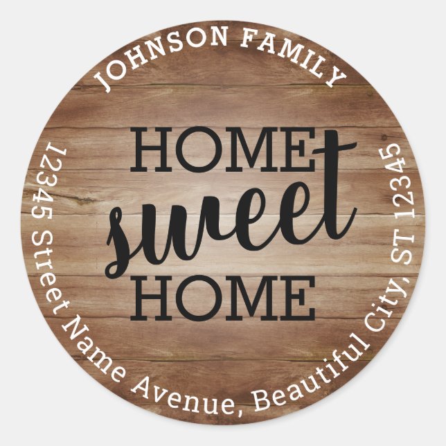Sticker Rond Rustic Chic Home Sweet Home Moving Retour Adresse (Devant)