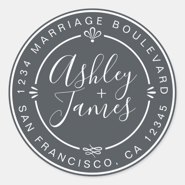 Sticker Rond Rustic Chic Mariage Adresse de retour off-Black (Devant)