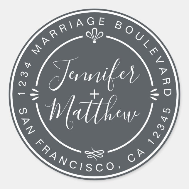 Sticker Rond Rustic Chic Mariage Adresse de retour off-Black (Devant)