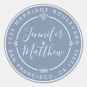 Sticker Rond Rustic Chic Mariage Adresse de retour Vintage Bleu