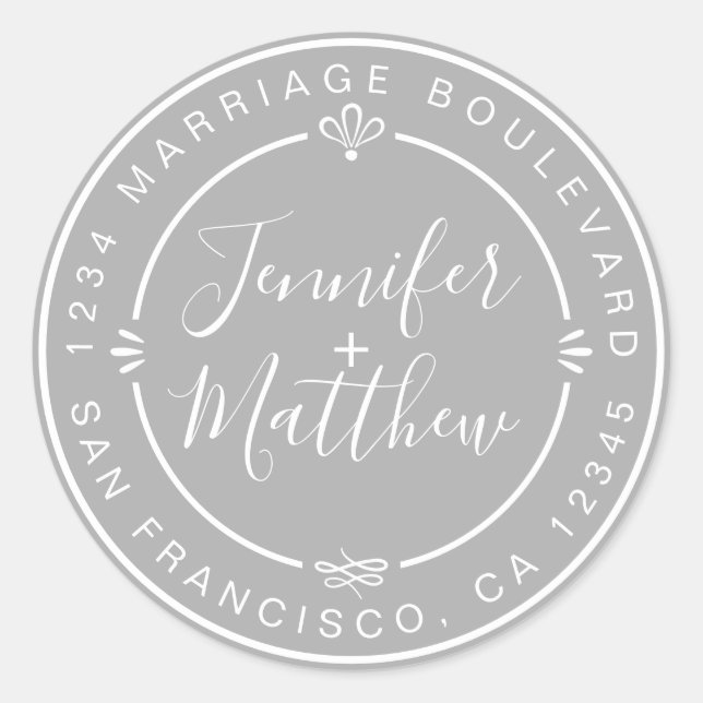Sticker Rond Rustic Chic Mariage Monogramme Retourner Adresse G (Devant)