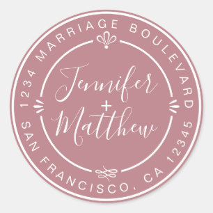 Sticker Rond Rustic Chic Mariage Retour Adresse Dusty Rose Clas