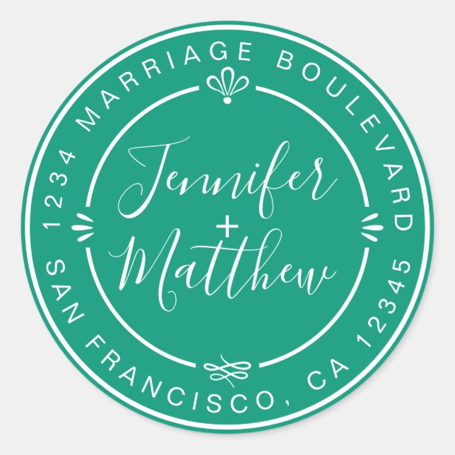 Sticker Rond Rustic Chic Noms Monogramme Retourner Adresse Vert (Devant)