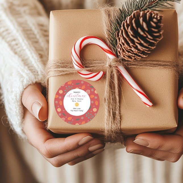 Sticker Rond Rustic Christmas Nature Pattern (Créateur téléchargé)