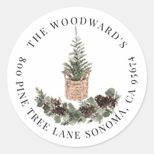 Sticker Rond Rustic Christmas Tree Pine Boughs Retour Adresse