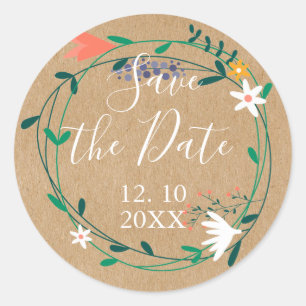 Sticker Rond Rustic Country Floral Garland Enregistrer la date