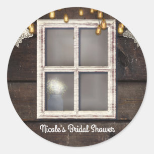 Sticker Rond Rustic Country Grange Fenêtre Lumières & dentelle 