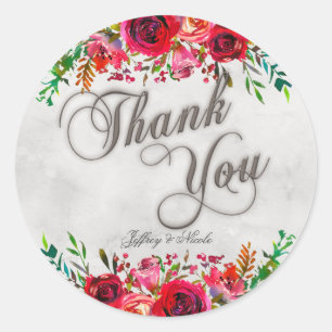 Sticker Rond Rustic Country Red Roses Printemps Mariage de prin