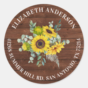 Sticker Rond Rustic Country Sunflower Adresse de retour
