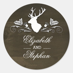 Sticker Rond Rustic Deer Antlers Barne Mariage