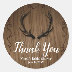 Sticker Rond Rustic Deer Antlers Pays Wood Barne Mariage