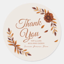 Rustic Fall Leaves Off White Wedding Thank You