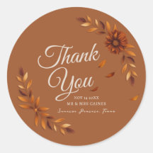 Rustic Fall Leaves Toffee Brown Wedding Thank You 