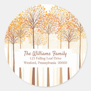 Sticker Rond Rustic Fall Trees Terracotta Adresse de retour