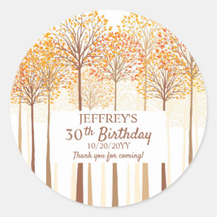 Sticker Rond Rustic Fall Trees Terracotta fête d'anniversaire