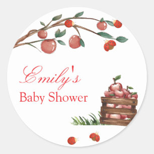 Sticker Rond Rustic Farm Ladybug Apple Baby shower fille