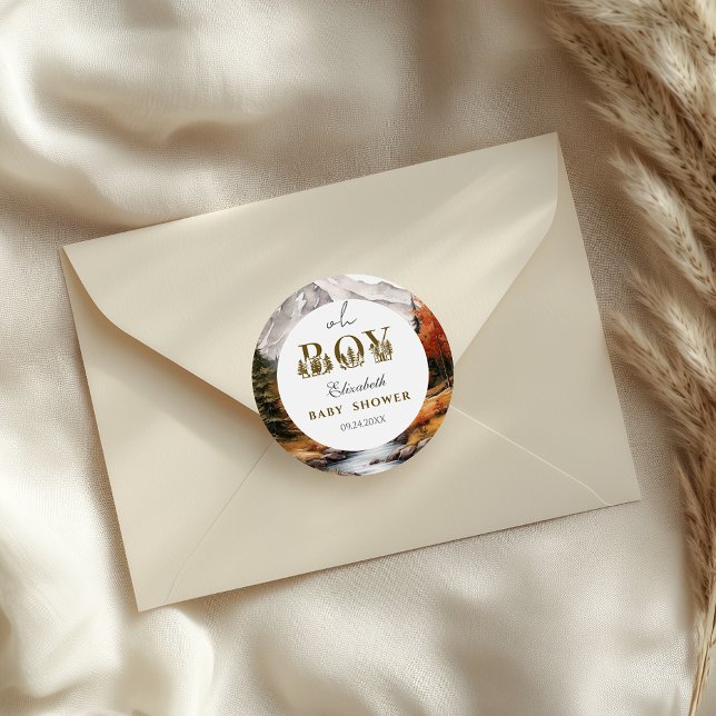 Sticker Rond Rustic Gold Forest Baby Boy Douche (Créateur téléchargé)