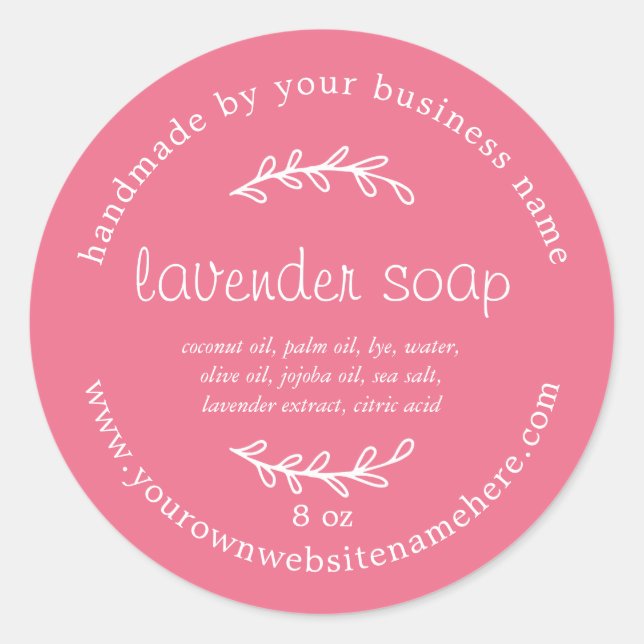 Sticker Rond Rustic Handmade Lavender Soap Lemonade Pink (Devant)