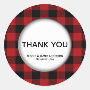 Sticker Rond Rustic Holiday Red Buffalo Plaid White Favreat