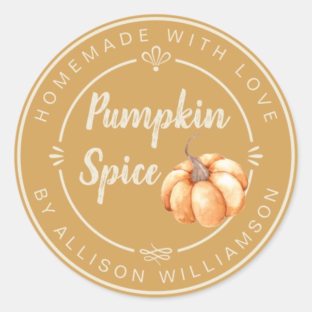 Sticker Rond Rustic Honey Gold Pumpkin Spice Homemade (Devant)
