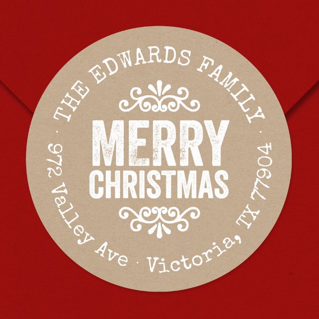Sticker Rond Rustic Kraft Christmas Circle Retourner l'adresse  (Créateur téléchargé)
