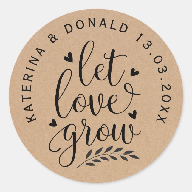 Sticker Rond Rustic Kraft laisse l'amour croître semences Maria (Devant)