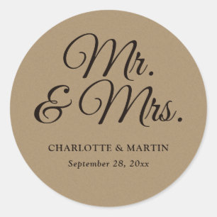 Sticker Rond Rustic Kraft Paper M. et Mme la Mariage
