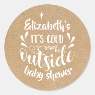 Sticker Rond Rustic Kraft Son Baby shower Froid À L'Extérieur/S