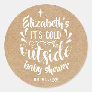 Sticker Rond Rustic Kraft Son Baby shower Froid À L'Extérieur/S