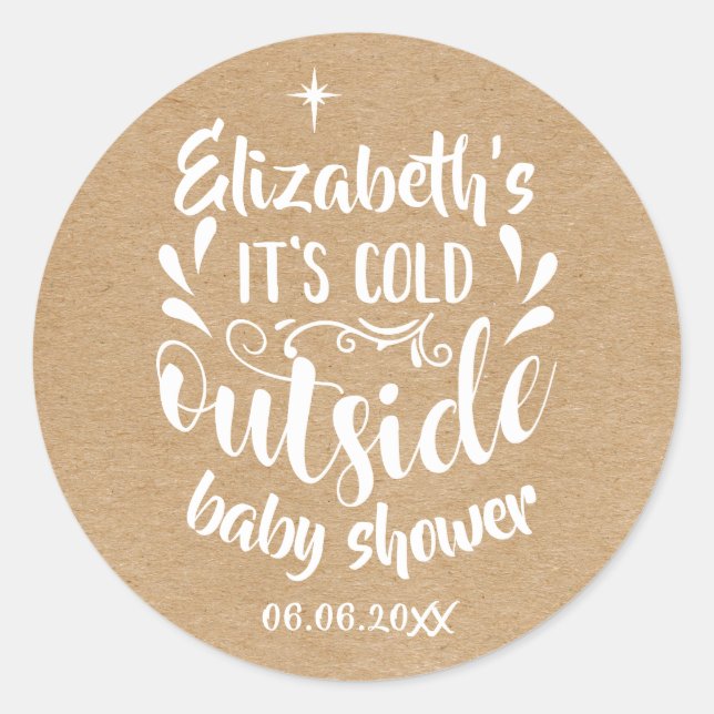 Sticker Rond Rustic Kraft Son Baby shower Froid À L'Extérieur/S (Devant)